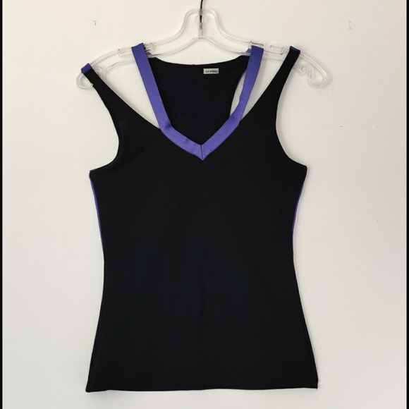 Swim gym athletic sport top running dance top purple and black swimming suit top - Picture 2 of 5